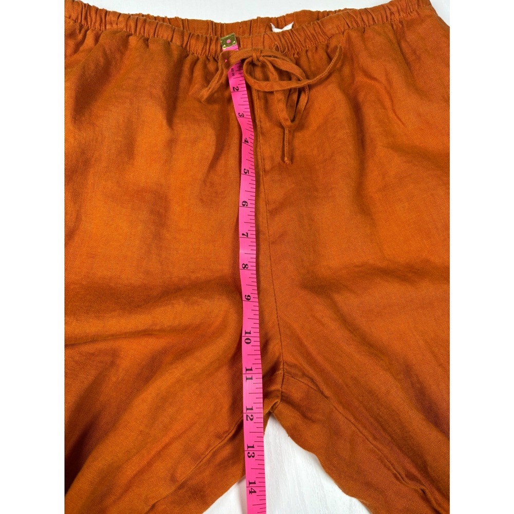 Zara Women Burnt Orange 100% Linen Wide Leg Drawstring Pants Size Small S Boho - Picture 10 of 13
